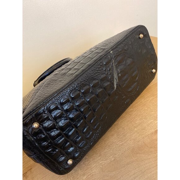 Brahmin Black Croc-Embossed Leather Satchel 14"x5"x11.5" With Top Handle - Picture 5 of 8